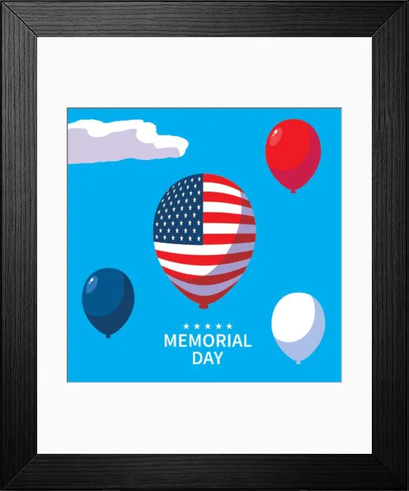 Framed Print : helium balloons, label memorial day vector illustration design Framed Print : helium balloons, label memorial day vector illustration design