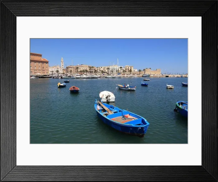 Framed Print : Bari fishing boats - harbor in Apulia region, Italy