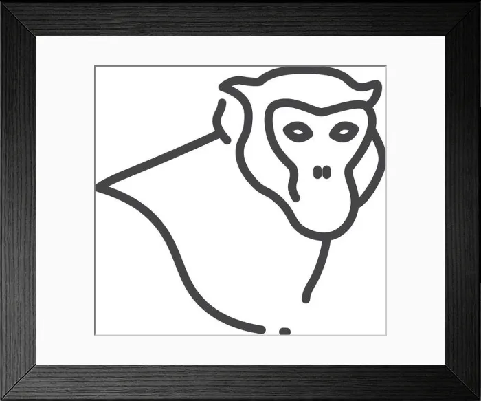 Framed Print : Monkey head linear portrait. Jungle animal icon Framed Print : Monkey head linear portrait. Jungle animal icon