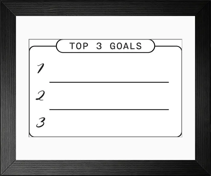 Framed Print : A simple black and white hand drawn list with the words Top 3 Goals Framed Print : A simple black and white hand drawn list with the words Top 3 Goals