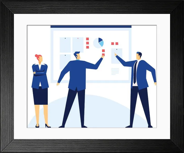 Framed Print : Business team analyzing financial charts and graphs showing company growth during a presentation meeting Framed Print : Business team analyzing financial charts and graphs showing company growth during a presentation meeting
