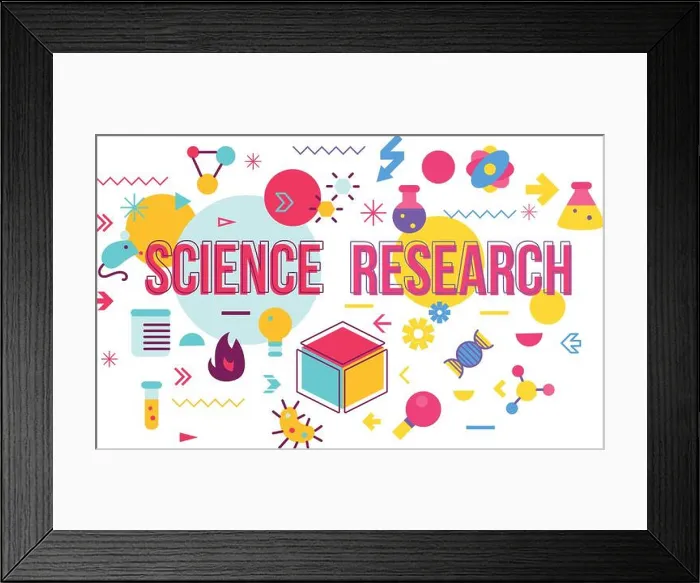 Framed Print : Science experiment word concept banner design. Biochemistry research vector illustration with icons Framed Print : Science experiment word concept banner design. Biochemistry research vector illustration with icons