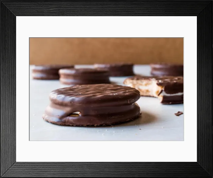 Framed Print : Chocolate Covered Marshmallow Biscuits. Dessert Concept Framed Print : Chocolate Covered Marshmallow Biscuits. Dessert Concept