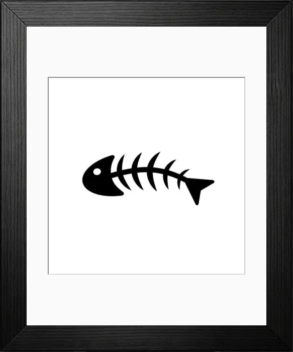 Framed Print : Fish bone simple black icon on white Framed Print : Fish bone simple black icon on white
