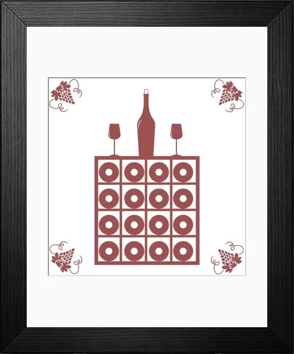 Framed Print : Stylized icon of a colored wine rack, bottle of wine, wine glasses and grapes on a white background Framed Print : Stylized icon of a colored wine rack, bottle of wine, wine glasses and grapes on a white background