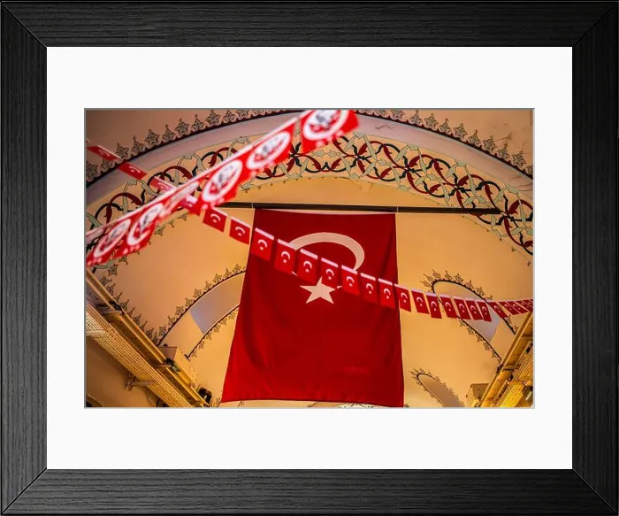 Framed Print : The Turkish flag proudly displayed at the top of the Grand Bazaar Framed Print : The Turkish flag proudly displayed at the top of the Grand Bazaar