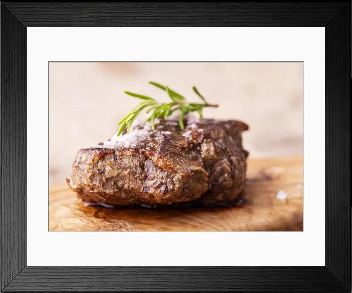 Framed Print : Grilled juicy steak on olive wood Framed Print : Grilled juicy steak on olive wood