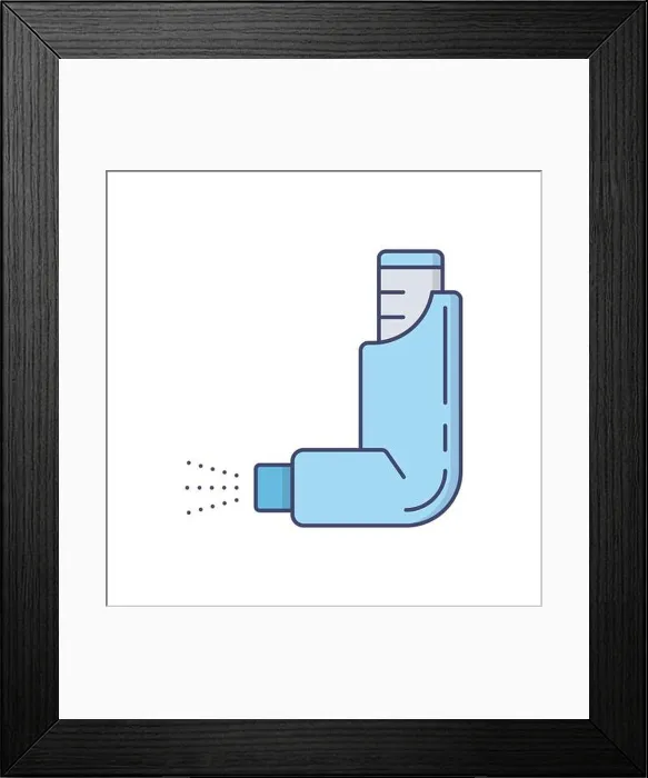 Framed Print : Asthma inhaler vector icon symbol isolated on white background Framed Print : Asthma inhaler vector icon symbol isolated on white background