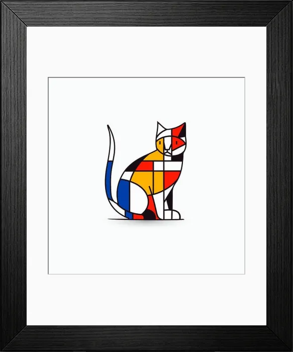 Framed Print : Vibrant abstract cat logo set in De Stijl style Framed Print : Vibrant abstract cat logo set in De Stijl style