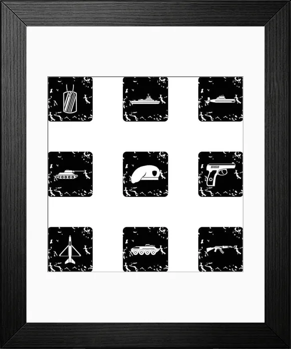 Framed Print : Military defense icons set, grunge style Framed Print : Military defense icons set, grunge style