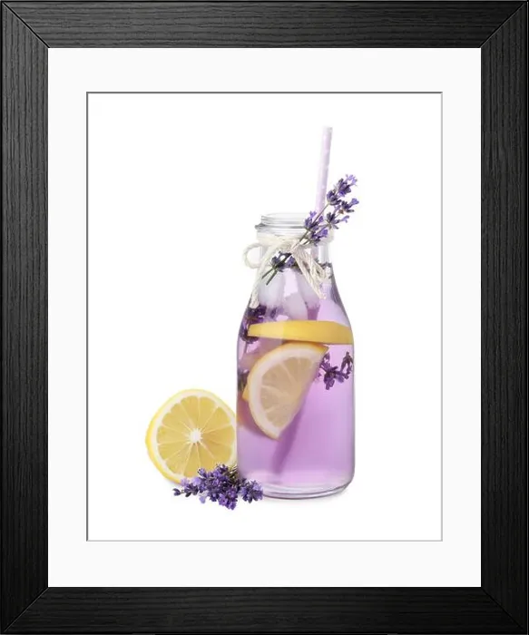 Framed Print : Fresh delicious lemonade with lavender and straw on white background Framed Print : Fresh delicious lemonade with lavender and straw on white background