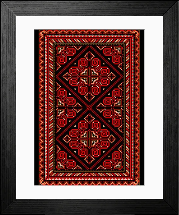 Framed Print : Carpet in the old style with red and burgundy shades Framed Print : Carpet in the old style with red and burgundy shades