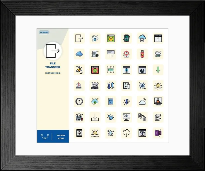 Framed Print : Meticulously crafted 42 LineFilled vector icons for File Transfer Framed Print : Meticulously crafted 42 LineFilled vector icons for File Transfer