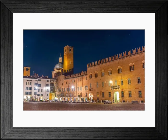 Framed Print : Night view of Piazza Sordello in Italian town Mantua