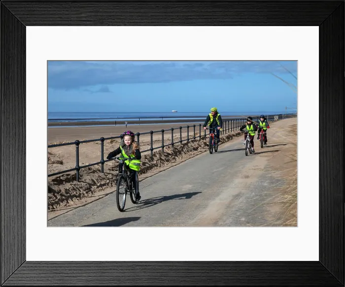 Framed Print : Children under instruction cycling in Crosby Framed Print : Children under instruction cycling in Crosby