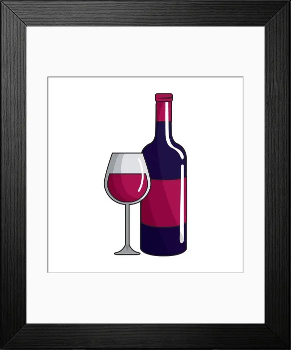 Framed Print : glass and bottle of wine icon