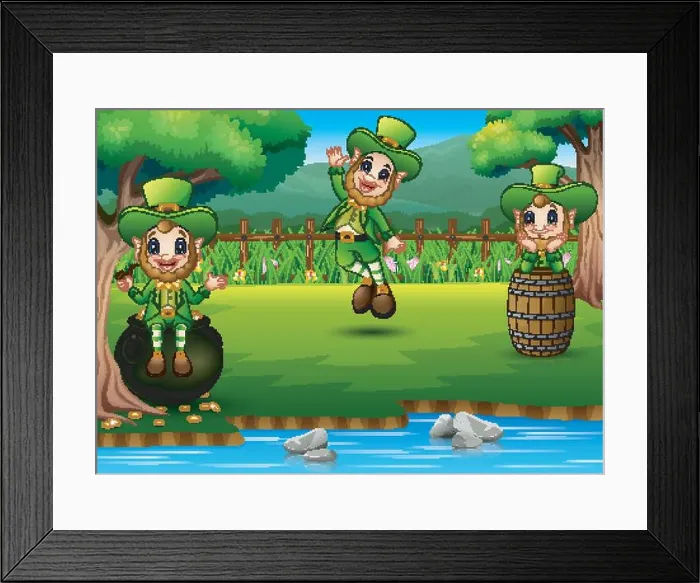 Framed Print : Cartoon leprechaun in the park for parade of Happy St. Patrick's Day celebration