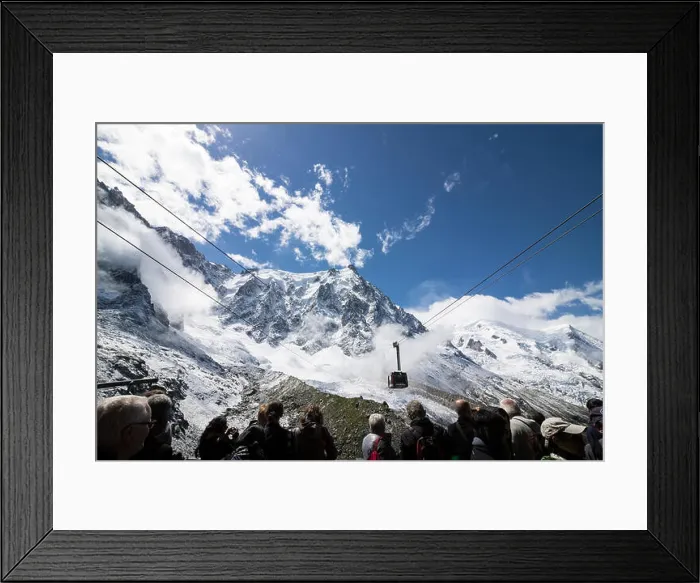 Framed Print : People are waiting for arrival of cable-car to the peak of mountain Mont Blanc, Chamonix, France Framed Print : People are waiting for arrival of cable-car to the peak of mountain Mont Blanc, Chamonix, France