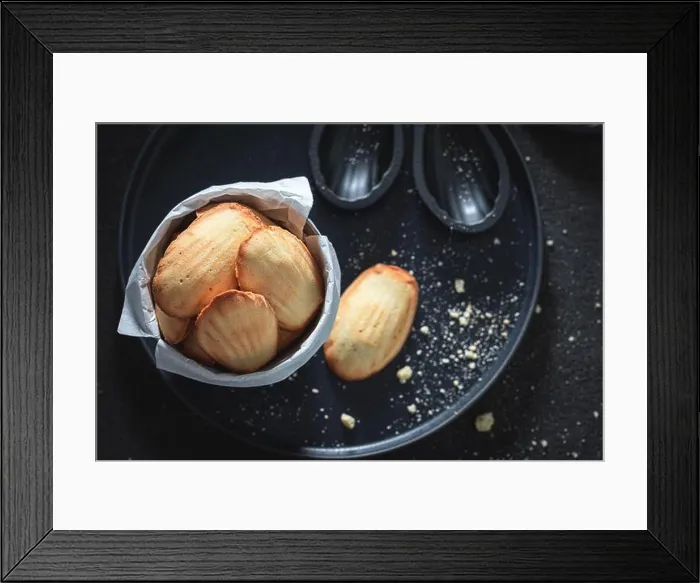 Framed Print : Homemade Madeleine cookies baked in fluted tin. Small french snack. Traditional French cuisine Framed Print : Homemade Madeleine cookies baked in fluted tin. Small french snack. Traditional French cuisine