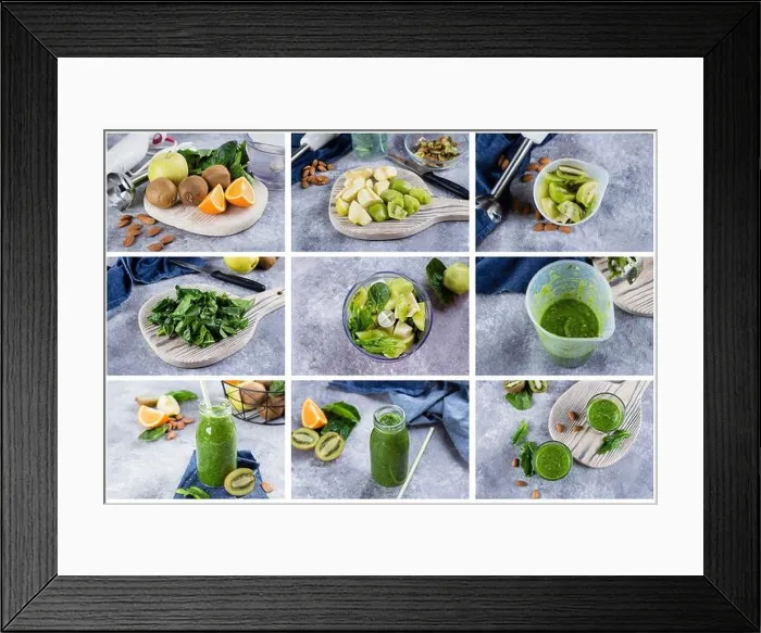 Framed Print : Step by step recipe collage. Detox Dieting Vegan Drink Concept Framed Print : Step by step recipe collage. Detox Dieting Vegan Drink Concept