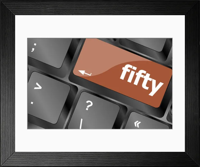 Framed Print : fifty word on computer pc keyboard key Framed Print : fifty word on computer pc keyboard key
