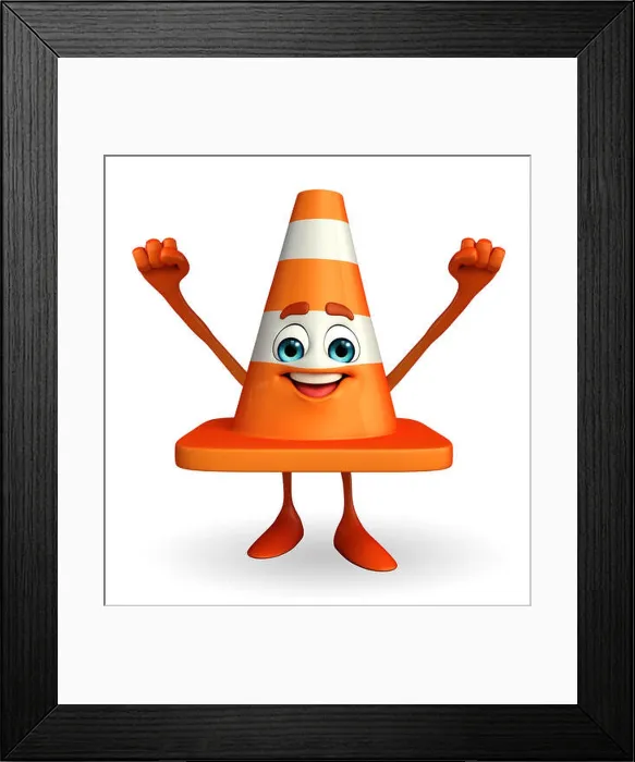 Framed Print : Cartoon Character of Construction cone with happy pose Framed Print : Cartoon Character of Construction cone with happy pose