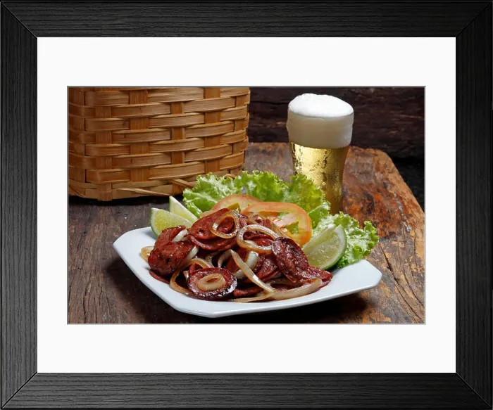 Framed Print : Slices of Calabrian Sausage and Cold Beer Framed Print : Slices of Calabrian Sausage and Cold Beer