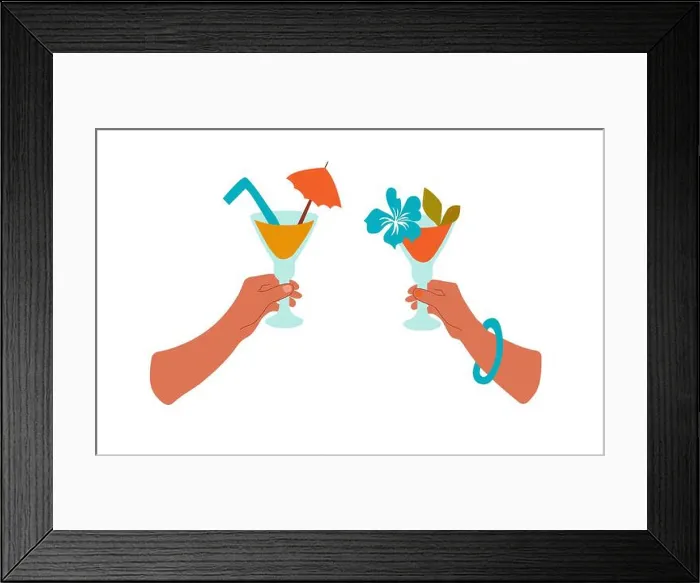 Framed Print : Hands holding summer cocktails. Summer vacation, party Framed Print : Hands holding summer cocktails. Summer vacation, party