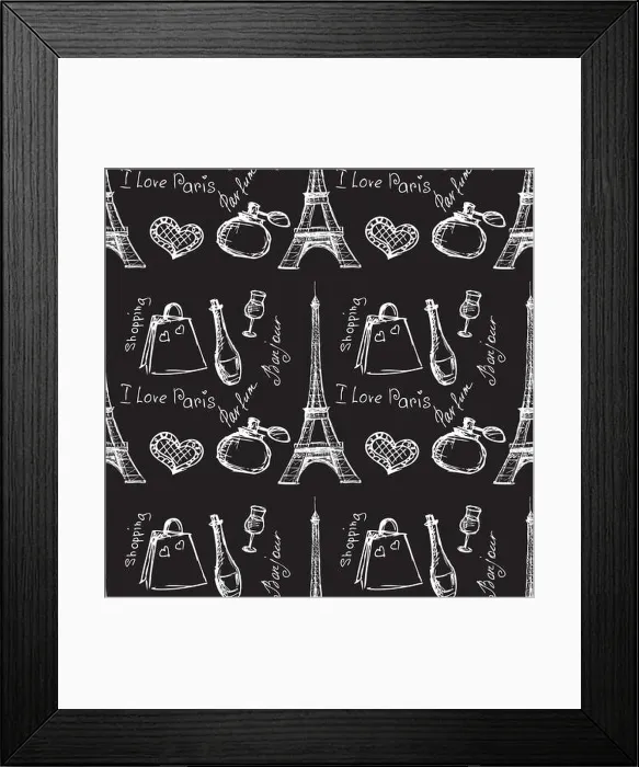 Framed Print : Seamless pattern background with Paris landmarks and France symbols illustration Framed Print : Seamless pattern background with Paris landmarks and France symbols illustration