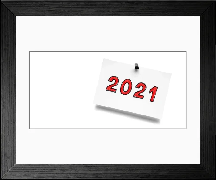 Framed Print : Attached note with the year 2021 Framed Print : Attached note with the year 2021