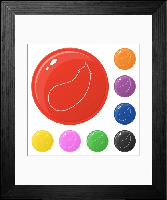 Framed Print : Line style eggplant icons set 8 colors isolated on white Framed Print : Line style eggplant icons set 8 colors isolated on white