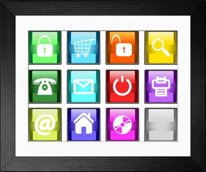 Framed Print : Glossy square buttons set