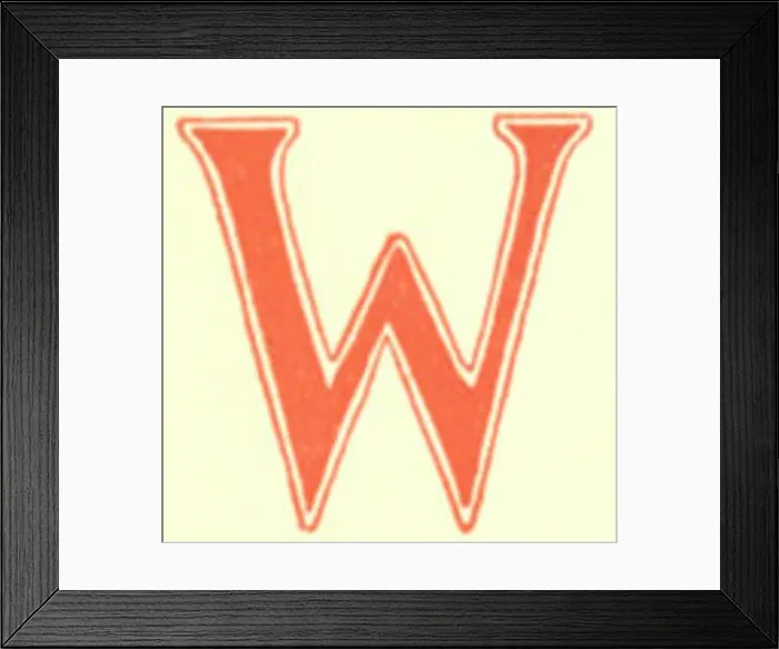 Framed Print : Decorative illustration of the letter W, showcasing typographic design and stylized artistic elements Framed Print : Decorative illustration of the letter W, showcasing typographic design and stylized artistic elements