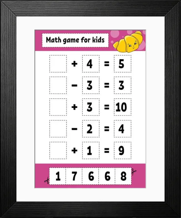 Framed Print : Math game for kids. Education developing worksheet Framed Print : Math game for kids. Education developing worksheet