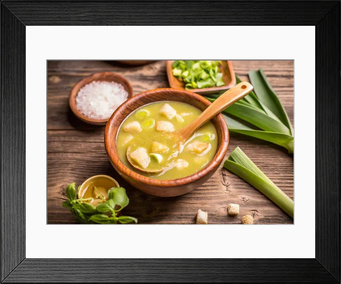 Framed Print : Leek soup in a bowl