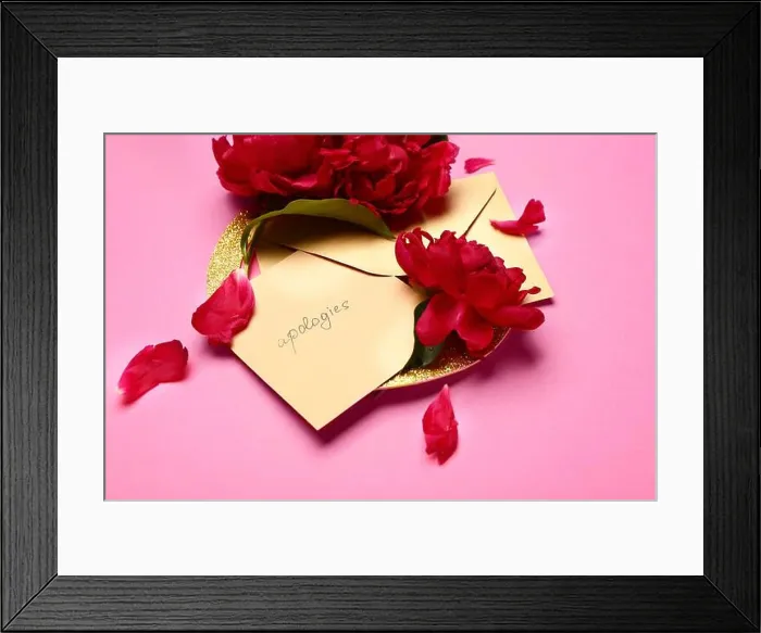 Framed Print : Letter with word APOLOGIES on color background Framed Print : Letter with word APOLOGIES on color background