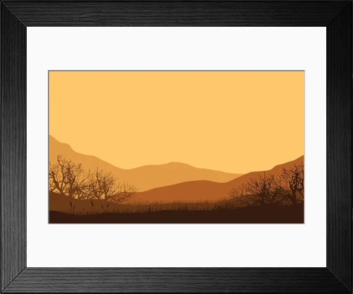 Framed Print : Stunning mountain views from the outskirts of the city at dusk on a sunny afternoon. Vector illustration of a city Framed Print : Stunning mountain views from the outskirts of the city at dusk on a sunny afternoon. Vector illustration of a city