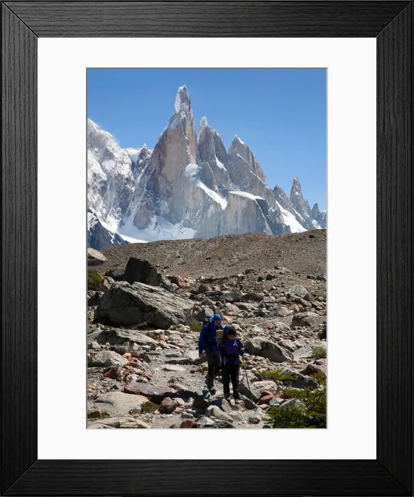 Framed Print : Trekkers and Cerro Torre peak. Los Glaciares National Park. Patagonia. Argentina Framed Print : Trekkers and Cerro Torre peak. Los Glaciares National Park. Patagonia. Argentina