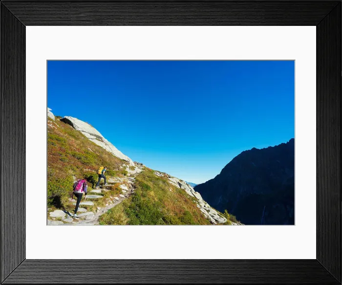 Framed Print : Europe, France, Haute Savoie, Rhone Alps, Chamonix Valley, hikers above Montenvers Framed Print : Europe, France, Haute Savoie, Rhone Alps, Chamonix Valley, hikers above Montenvers