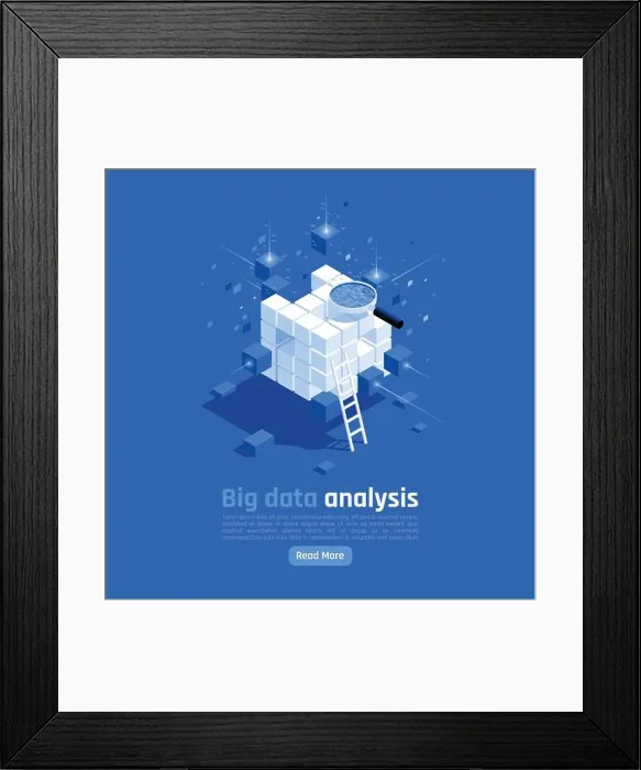 Framed Print : Big data analysis isometric composition with ladder magnifier symbols of storage search access systems background Framed Print : Big data analysis isometric composition with ladder magnifier symbols of storage search access systems background