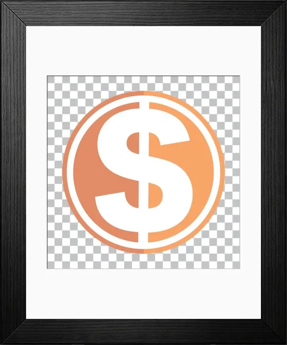 Framed Print : Orange dollar sign coin icon. Editable vector Framed Print : Orange dollar sign coin icon. Editable vector