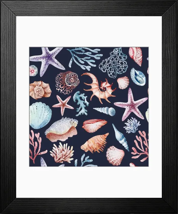 Framed Print : Marine seamless pattern marine animals