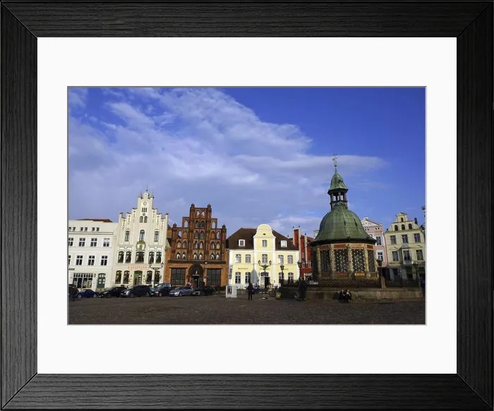 Framed Print : Water art on the market square, Wismar, Mecklenburg-Western Pomerania, Germany