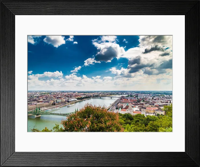 Framed Print : Panorama of the Danube river running through the ancient buildings of Budapest Framed Print : Panorama of the Danube river running through the ancient buildings of Budapest