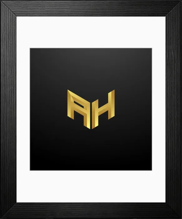 Framed Print : AH Logo Monogram Letter Initials Design Template with Gold and Black Background Vector icon modern Framed Print : AH Logo Monogram Letter Initials Design Template with Gold and Black Background Vector icon modern