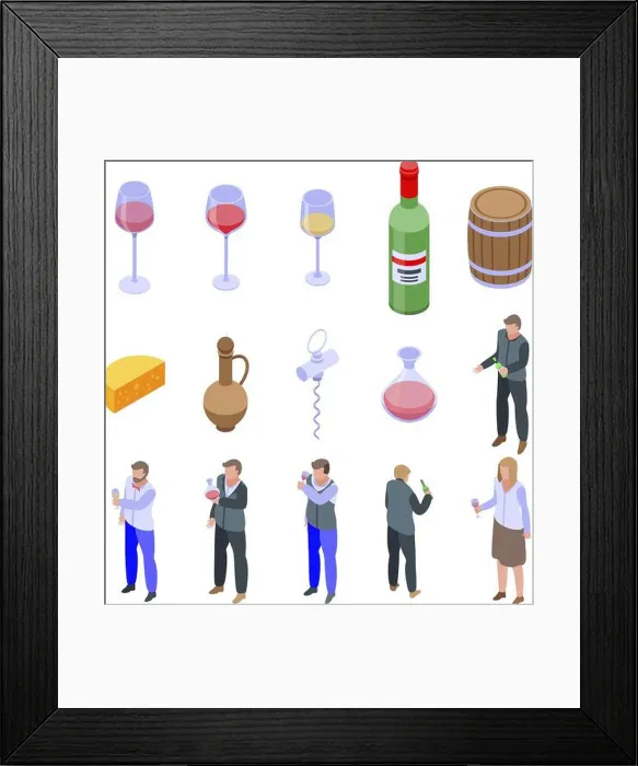 Framed Print : Sommelier icons set. Isometric set of sommelier vector icons for web design isolated on white background Framed Print : Sommelier icons set. Isometric set of sommelier vector icons for web design isolated on white background