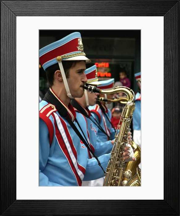 Framed Print : USA, Washington State, Issaquah, Salmon Days Festival Parade, marching band Framed Print : USA, Washington State, Issaquah, Salmon Days Festival Parade, marching band