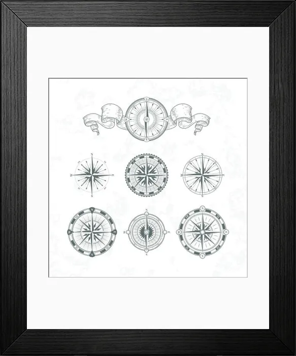 Framed Print : Orientation antique compas in vintage style Framed Print : Orientation antique compas in vintage style