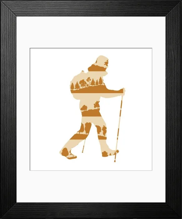 Framed Print : Hiking and nordic walking vector background concept made of forest trees fragments isolated on white Framed Print : Hiking and nordic walking vector background concept made of forest trees fragments isolated on white