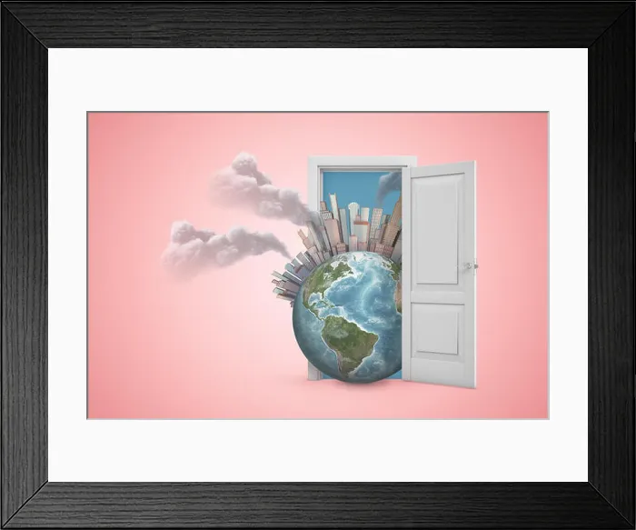 Framed Print : 3d rendering of Earth with skyscraper city on it Framed Print : 3d rendering of Earth with skyscraper city on it